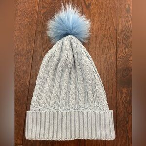 Blue Knit Beanie with Blue Pom-Pom